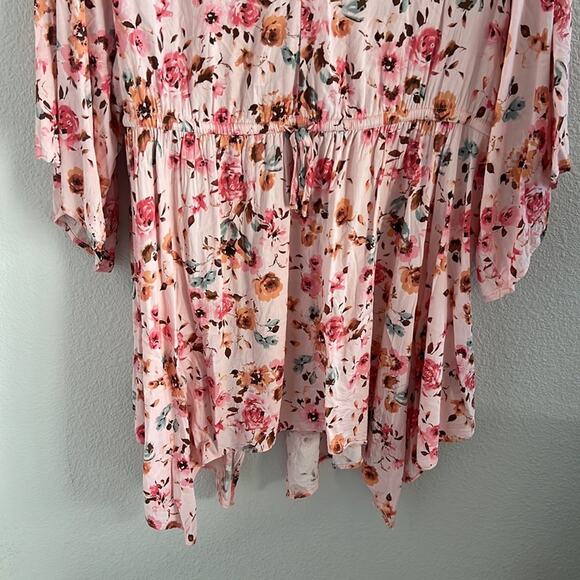 Torrid Babydoll Stretch Challis Dolman Sleeve Tunic Top Floral Pink Boho 1X - Picture 8 of 13